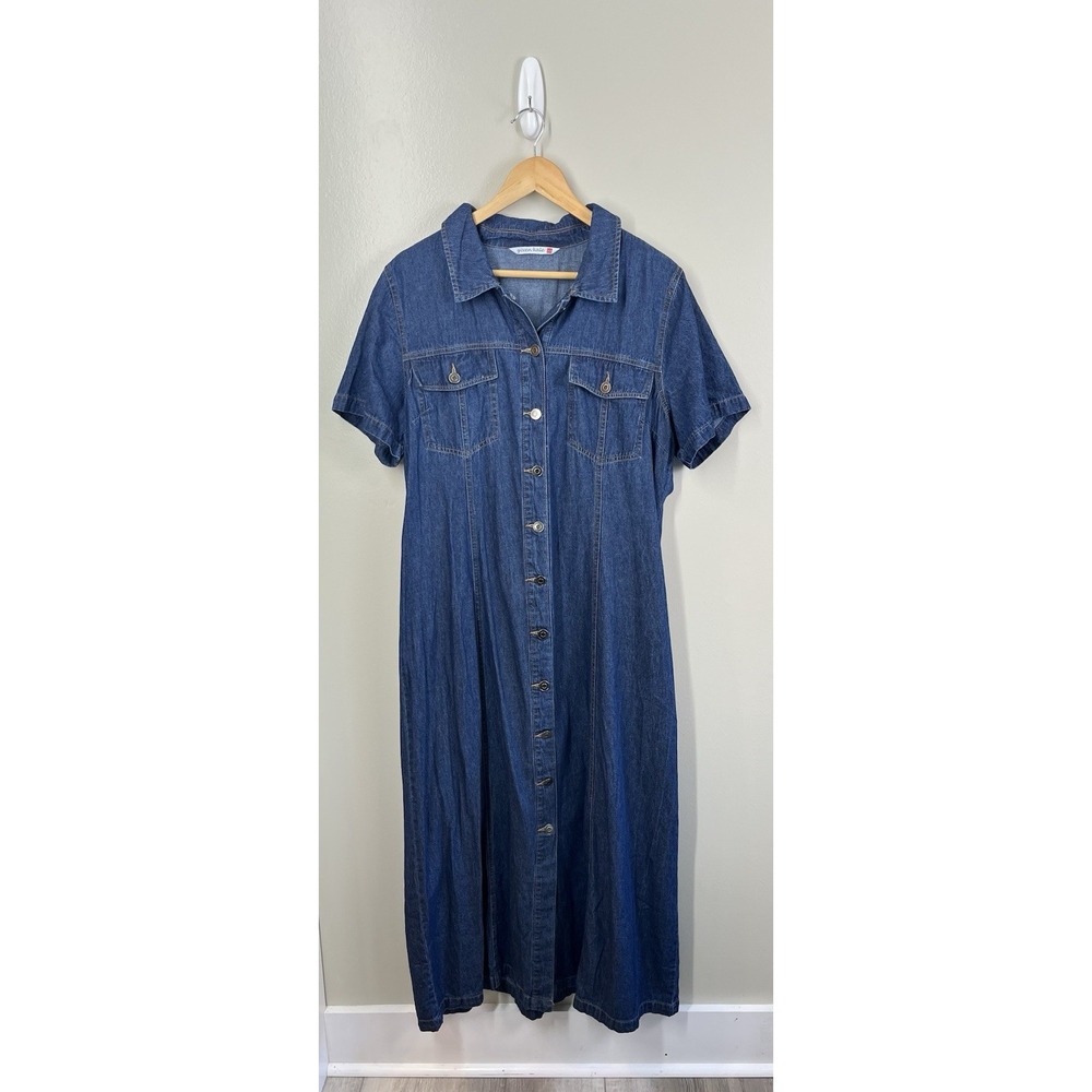 Given Kale Denim Maxi Dress Blue Button Front Boho Western Cowgirl Sz XL